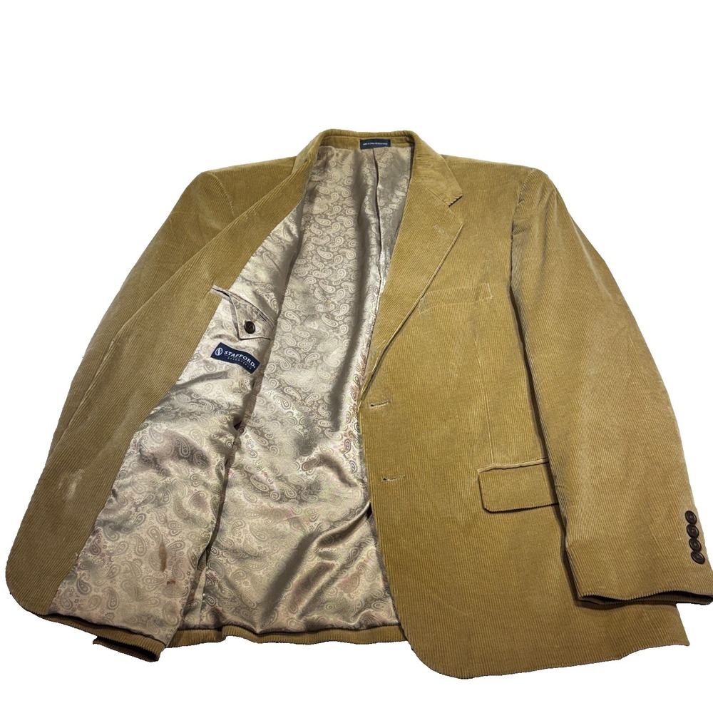 Stafford Essentials Men's Corduroy Jacket‎ Blazer Size 42S Kahki Brown